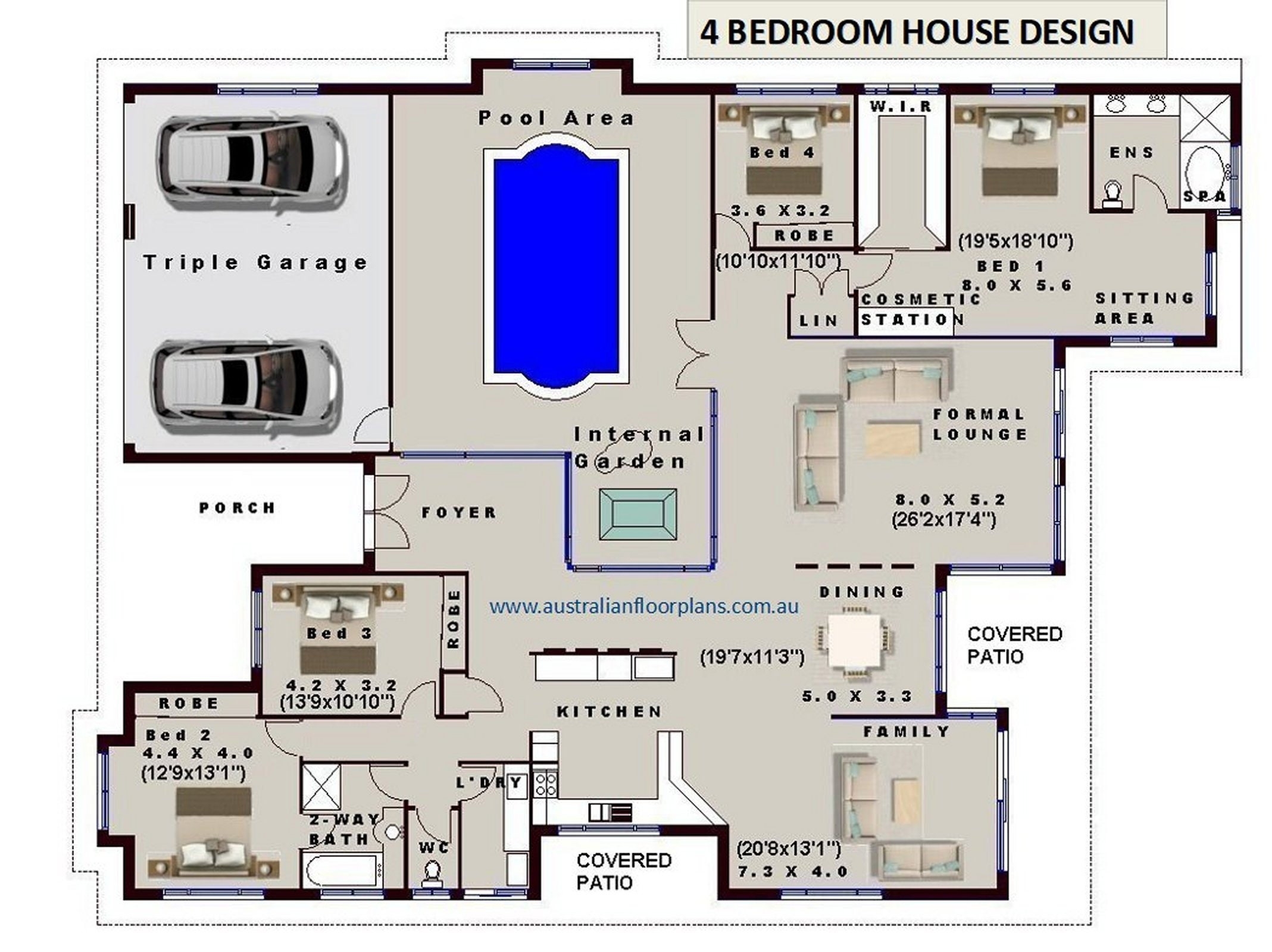 Awesome internal pool 4 bedroom house plans full concept plans for etsy within good house plans 4 bed rooms