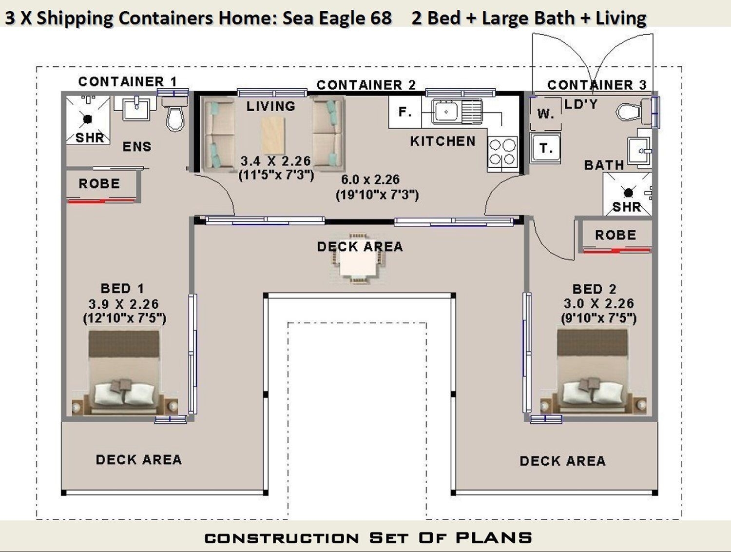 Best 3 x shipping containers 2 bedroom home full construction | etsy regarding outstanding container home design with floor plan