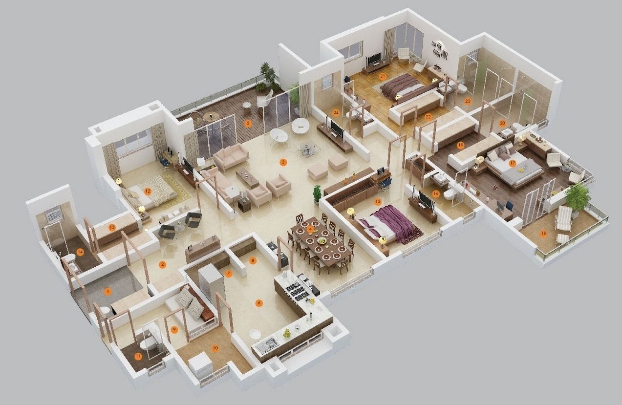 Best 50 four &quot;4&quot; bedroom apartment/house plans architecture &amp; design inside gorgeous four bed room plan