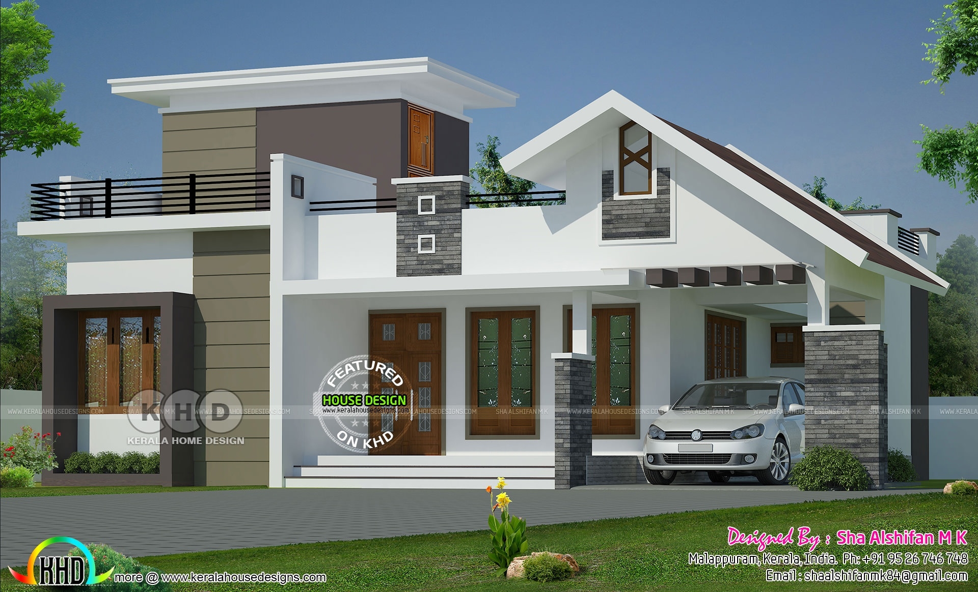 Brilliant 1132 sq ft 2 bedroom single floor home mixed roof kerala home design in single floor house design