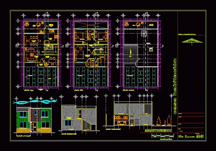 Classy two story house with garden 2d dwg plan for autocad • designs cad regarding incredible autocad house drawings 2d
