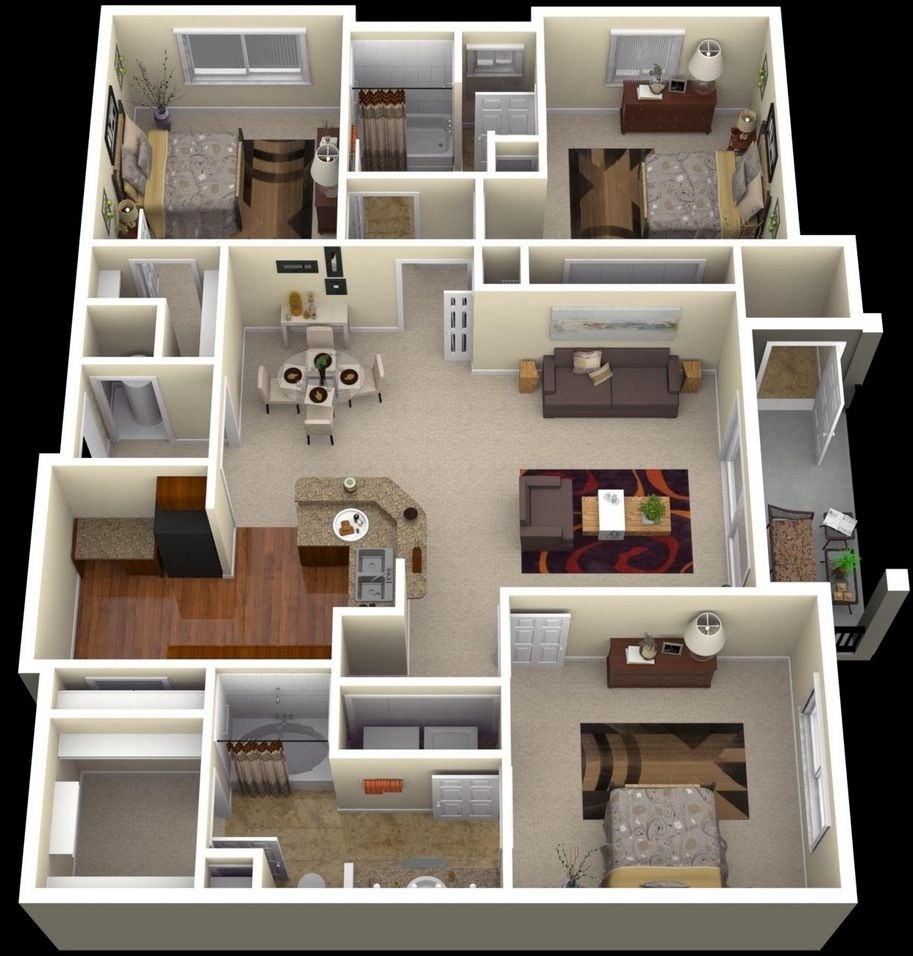 Cool 3 bedroom apartment/house plans | three bedroom house plan, three within three bedroom flat plan