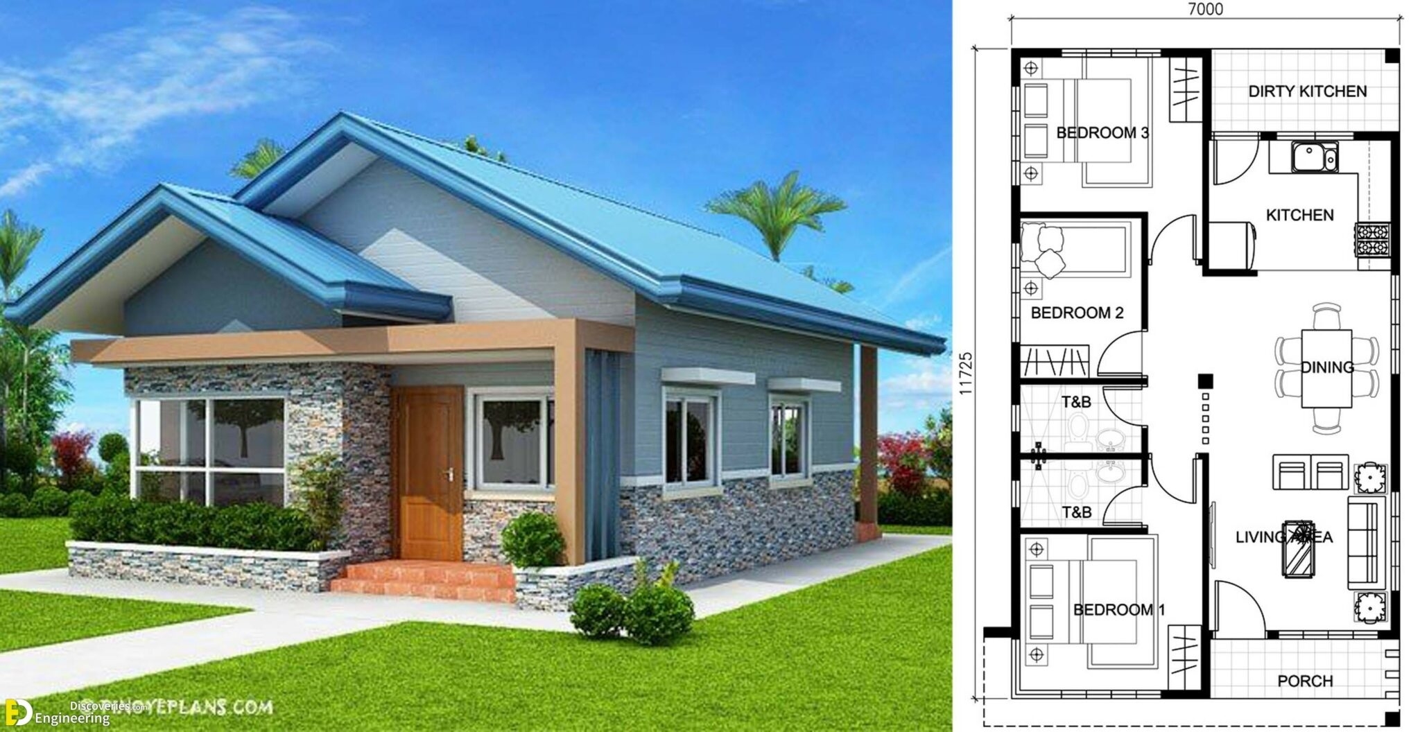 Cool three bedroom bungalow house plans engineering discoveries within simple 3bedroom house