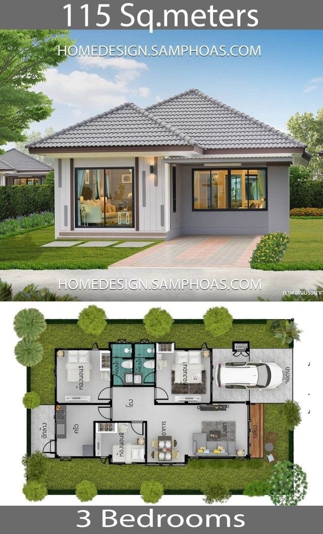 Exquisite 115 sqm 3 bedrooms home design idea home ideassearch | บ้านสไตล์คันท in cool simple house plan with 3 bedrooms design