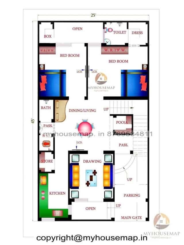 Exquisite 25×45 ft house plan 2 bhk with parking and front open space regarding wonderful 15×45 house plan
