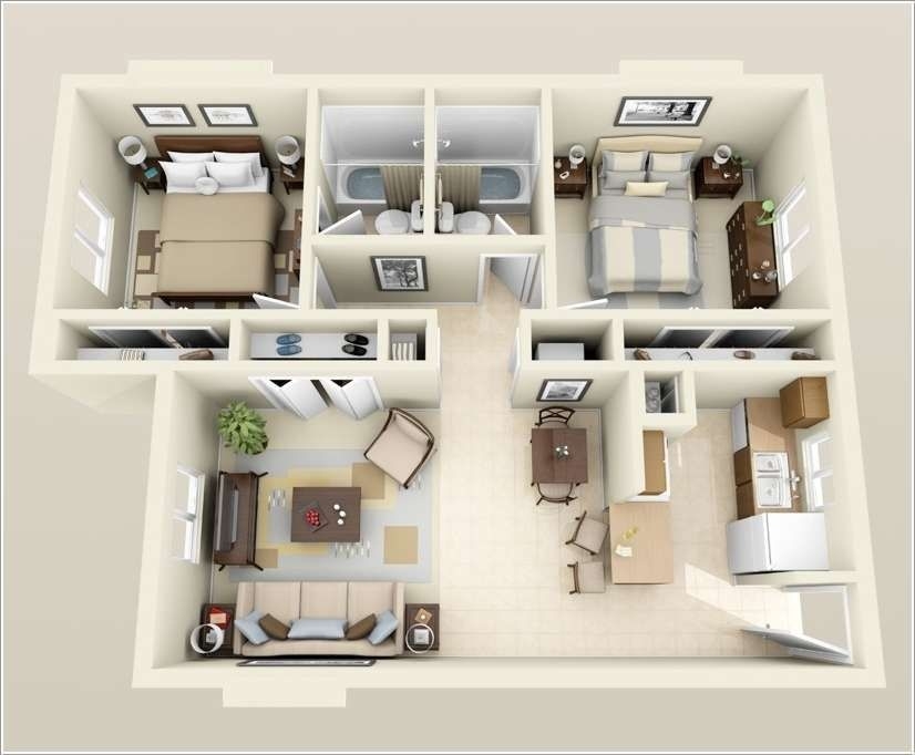 Fascinating 10 awesome two bedroom apartment 3d floor plans | apartment floor plans for 2 bedroom 3d floor plan