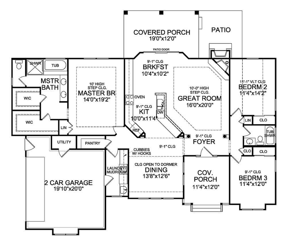 Fascinating 3 bedroom birchlane single story cottage craftsman house (floor plan in 3 bedroom housing plans