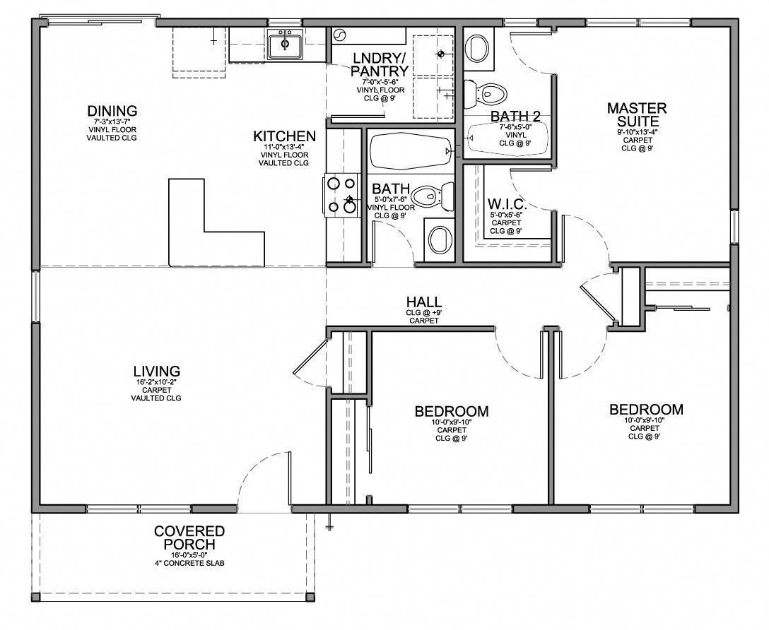 Fascinating floor plan for affordable 1,100 sf house with 3 bedrooms and 2 with top small 3 bedroom 2 bath house plans