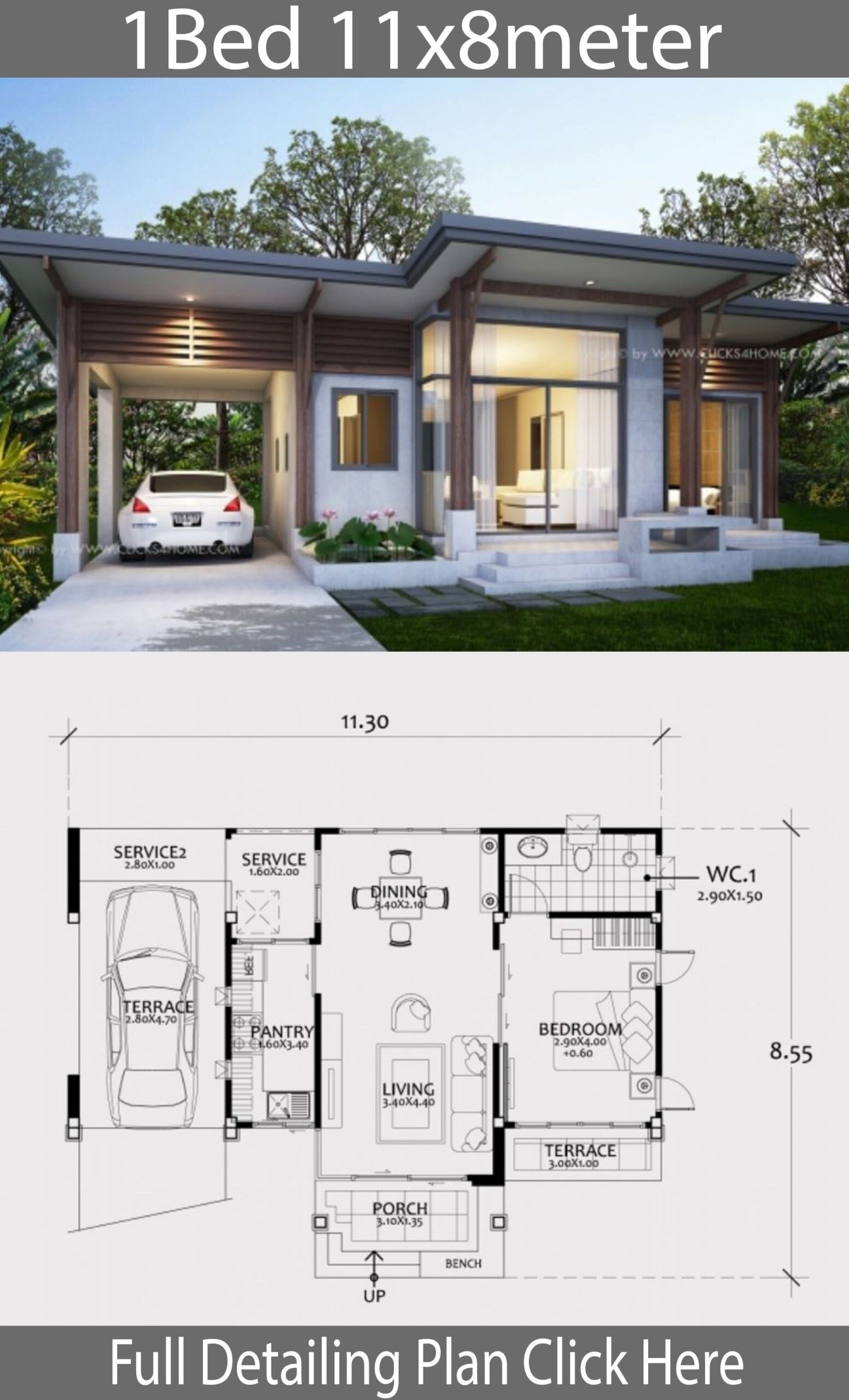 Image of home design plan 11x8m with one bedroom modern tropical style small pertaining to free modern house plans