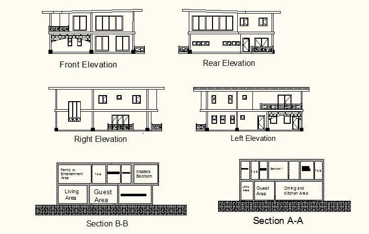 Image of house plan with elevation and section with fantastic plan section and elevation of houses