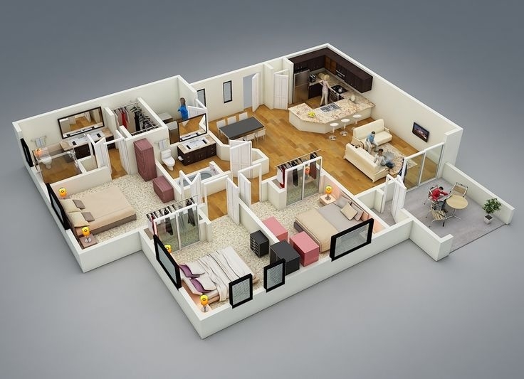 Inspirational 25 more 3 bedroom 3d floor plans architecture &amp; design | house plans regarding amazing 4 bedroom house floor plans 3d