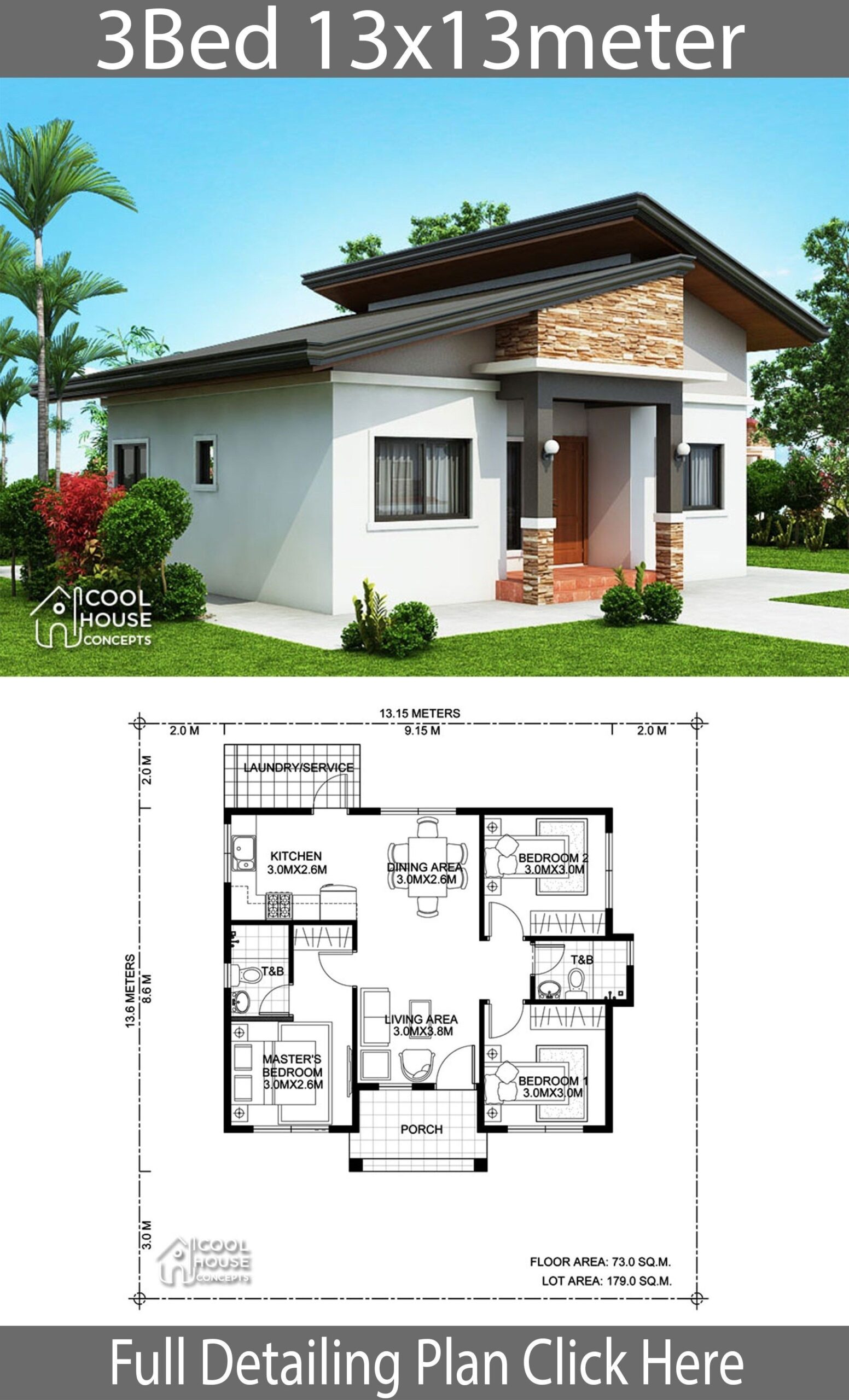 Inspiring home design plan 13x13m with 3 bedrooms house description:one car regarding astonishing house design simple home