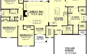 Interesting country style house plan 4 beds 2 baths 1798 sq/ft plan #430 93 main regarding 4 bedroom floor plans