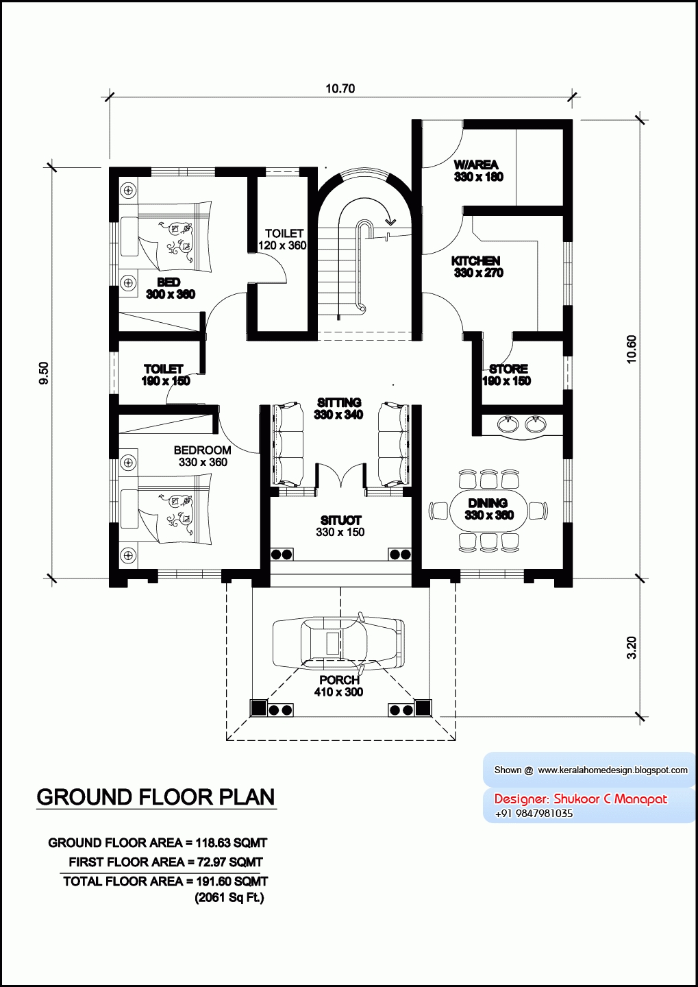 Interesting kerala model villa plan with elevation 2061 sq feet kerala home with regard to kerala house plans 700square feet