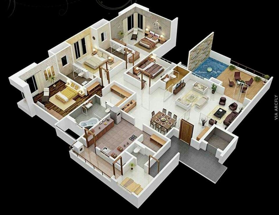 Interesting pin de msh design&amp;architecture en plans of apartments / Планы Квартир with regard to inspirational 3d 4 bedroom house plans