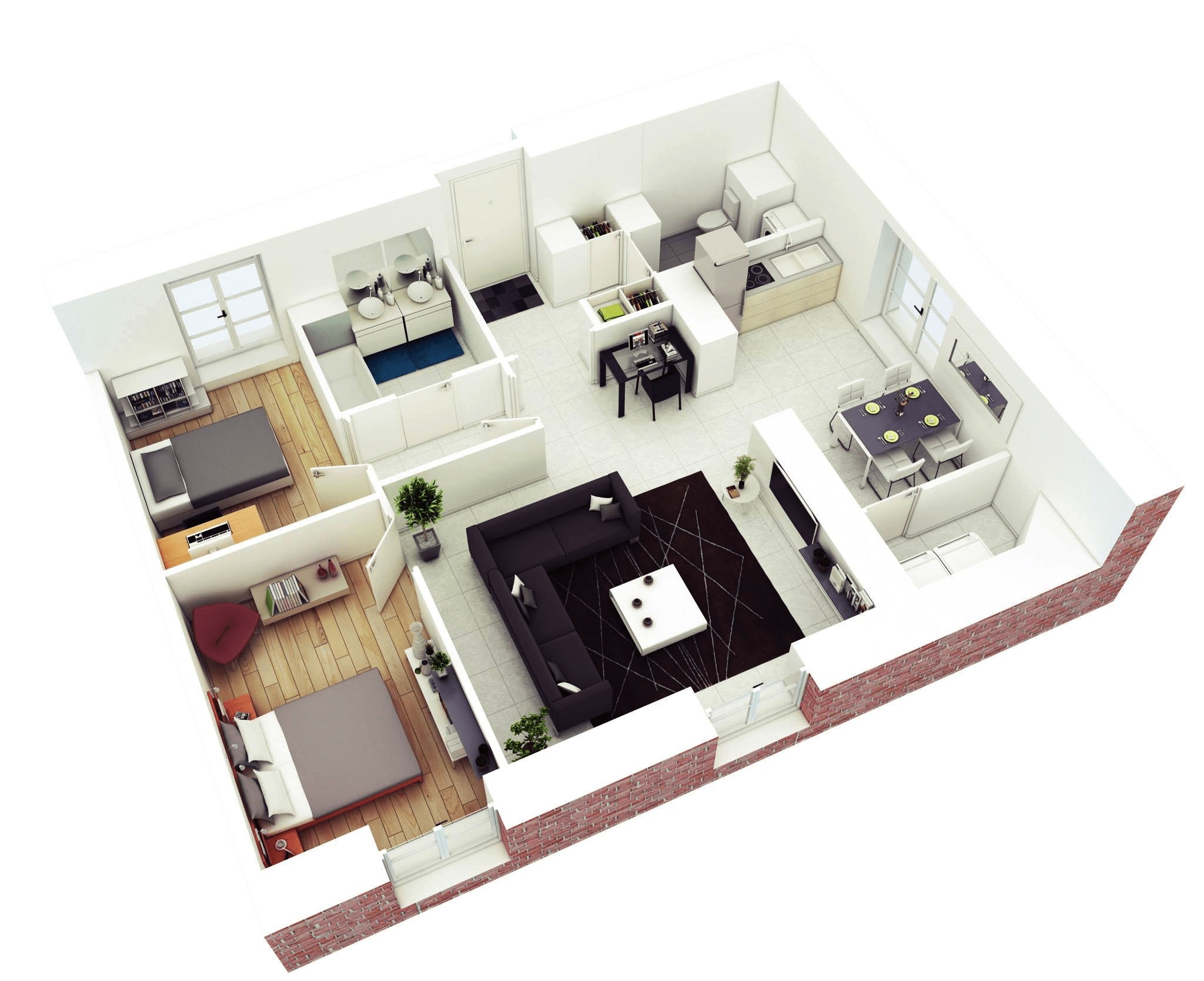 Marvelous 3d two bedroom house layout design plans #22449 | interior ideas intended for 2 bedroom 3d floor plan