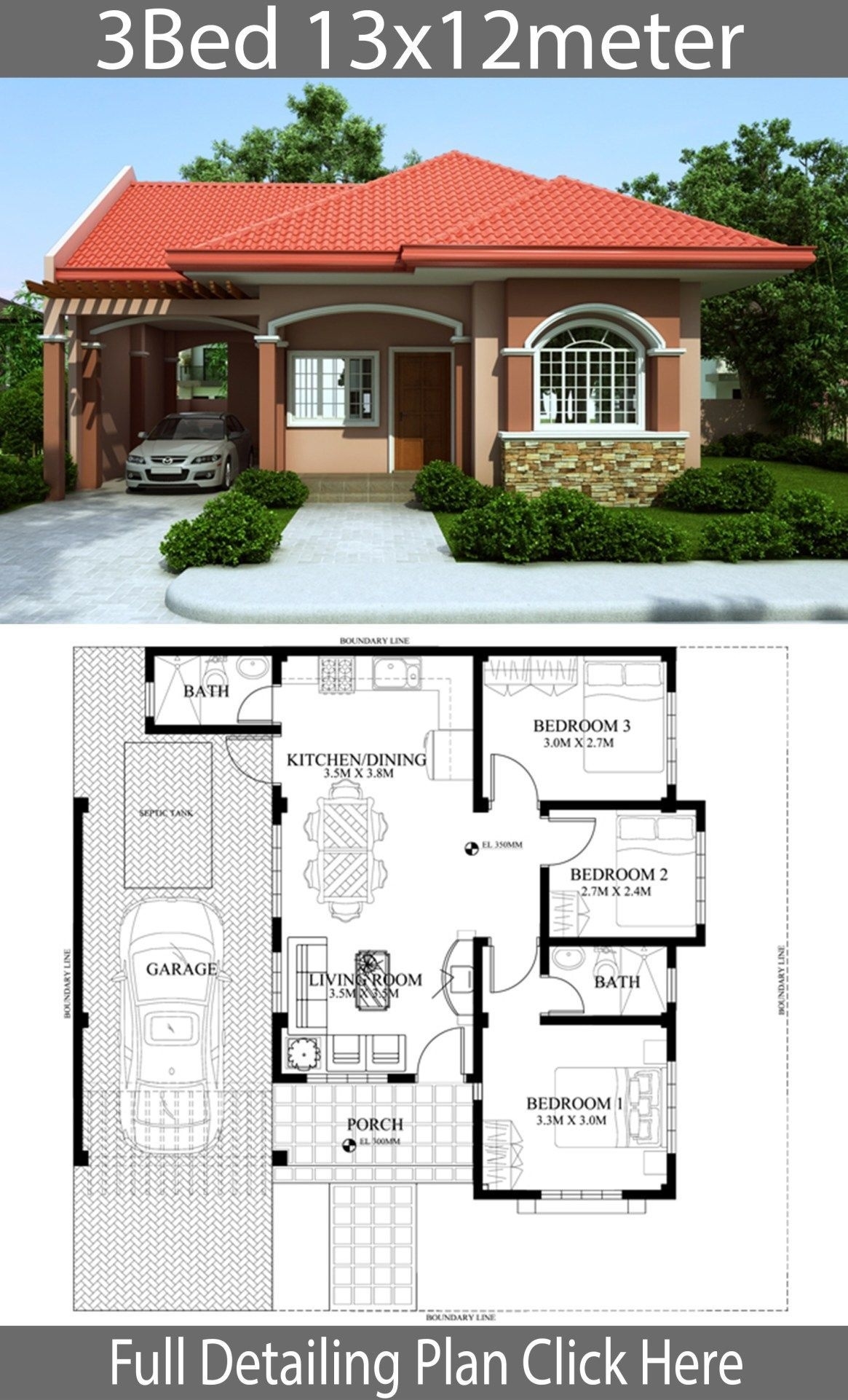 Mesmerizing home design plan 13x12m with 3 bedrooms #hausdesign home design plan intended for splendid 3 bedroom house plans free 3d