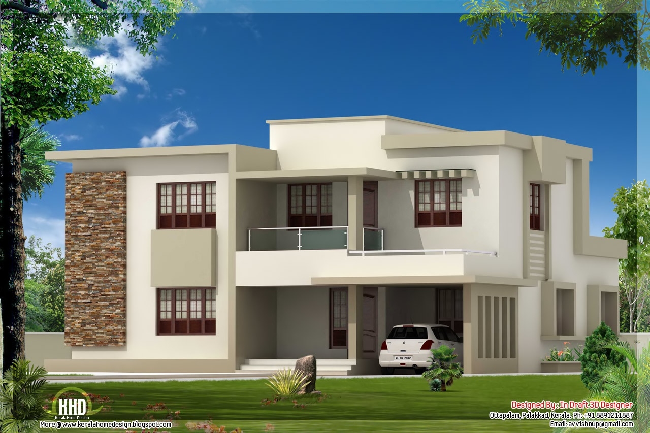 Most inspiring 4 bedroom contemporary flat roof home design kerala house design idea with kerala home flat