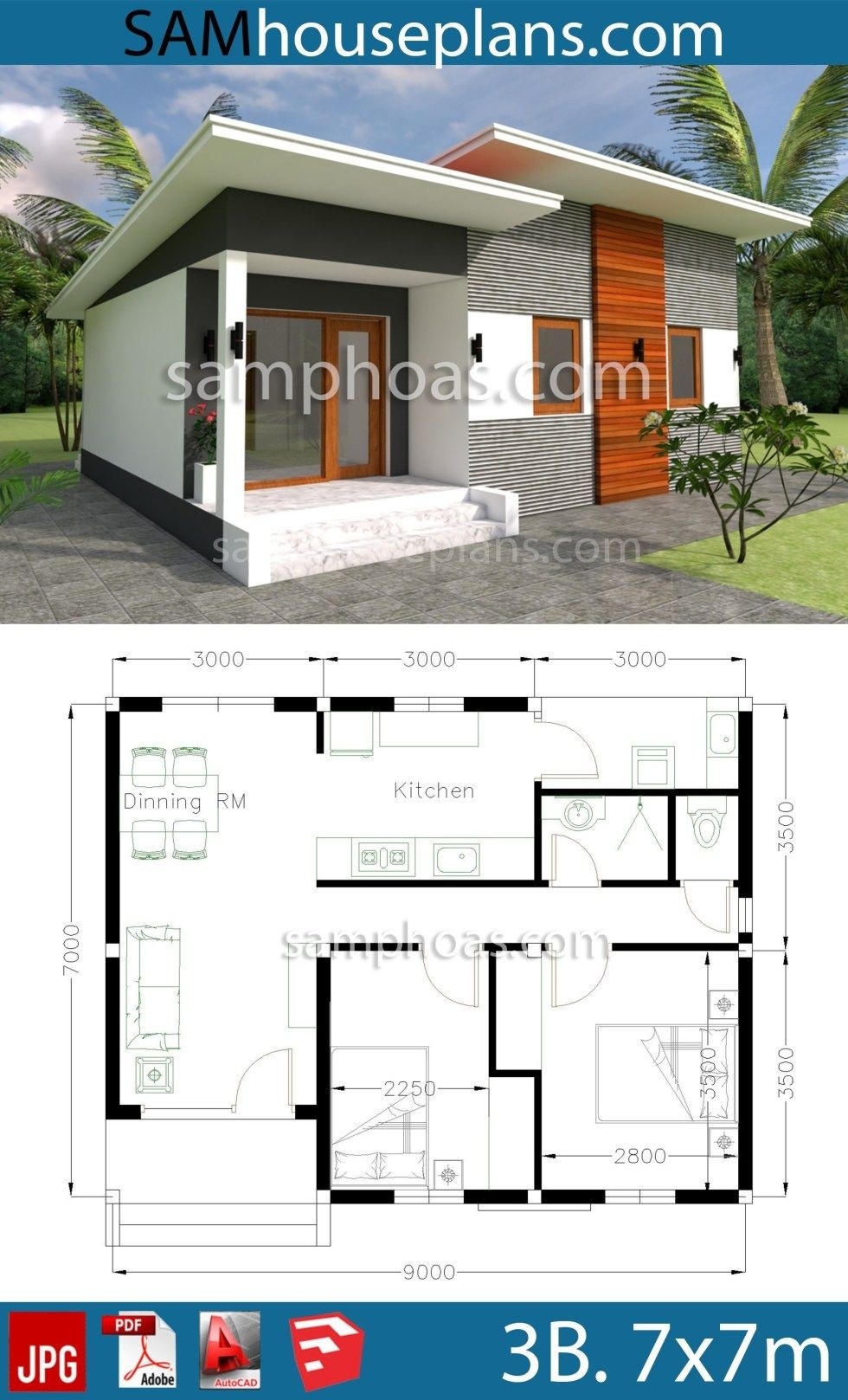 Most inspiring house plans 9x7m with 2 bedrooms sam house plans | house roof design regarding 2 bedroom house plans