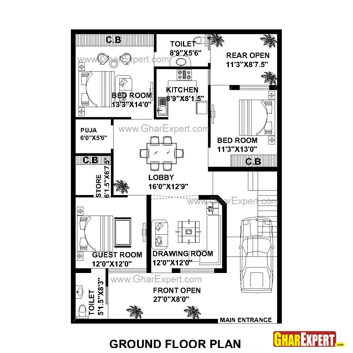 Must see house plan for 35 feet50 feet plot (plot size 195 square yards in 12×50 house plan