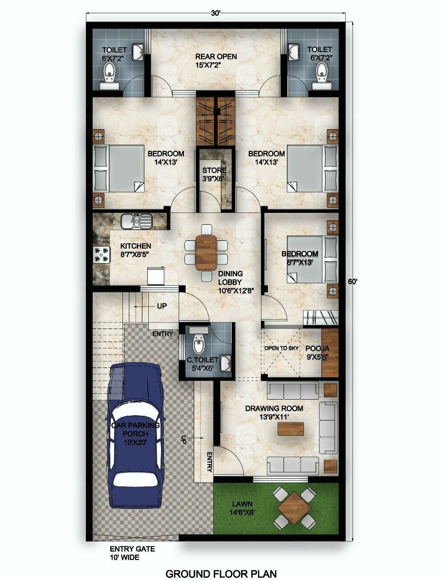 Picture of home interior: simple house design with ground floor parking 15x40 for gorgeous house plan for 15 feet by 50 feet