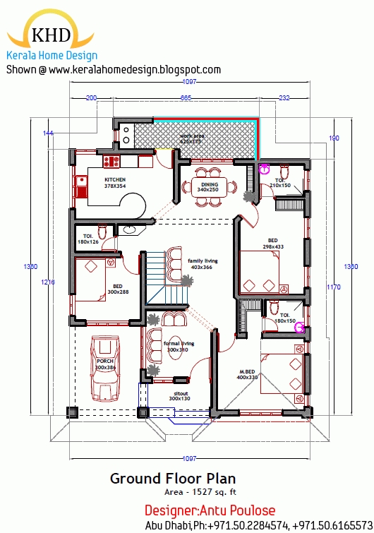 Picture of home plan and elevation 1800 sq ft kerala home design and floor for 1100 sq ft house plans in kerala
