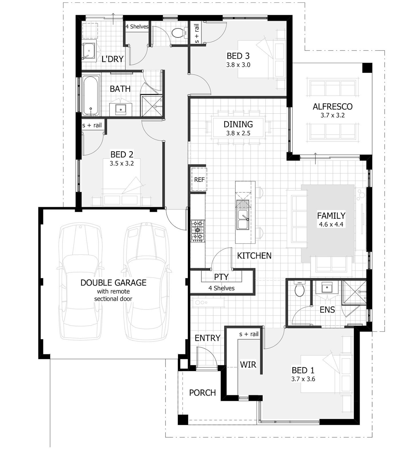 Picture of one story 3 bedrooms and 2 baths ground floor plan in 2020 | bedroom regarding 3 bedroom house plans