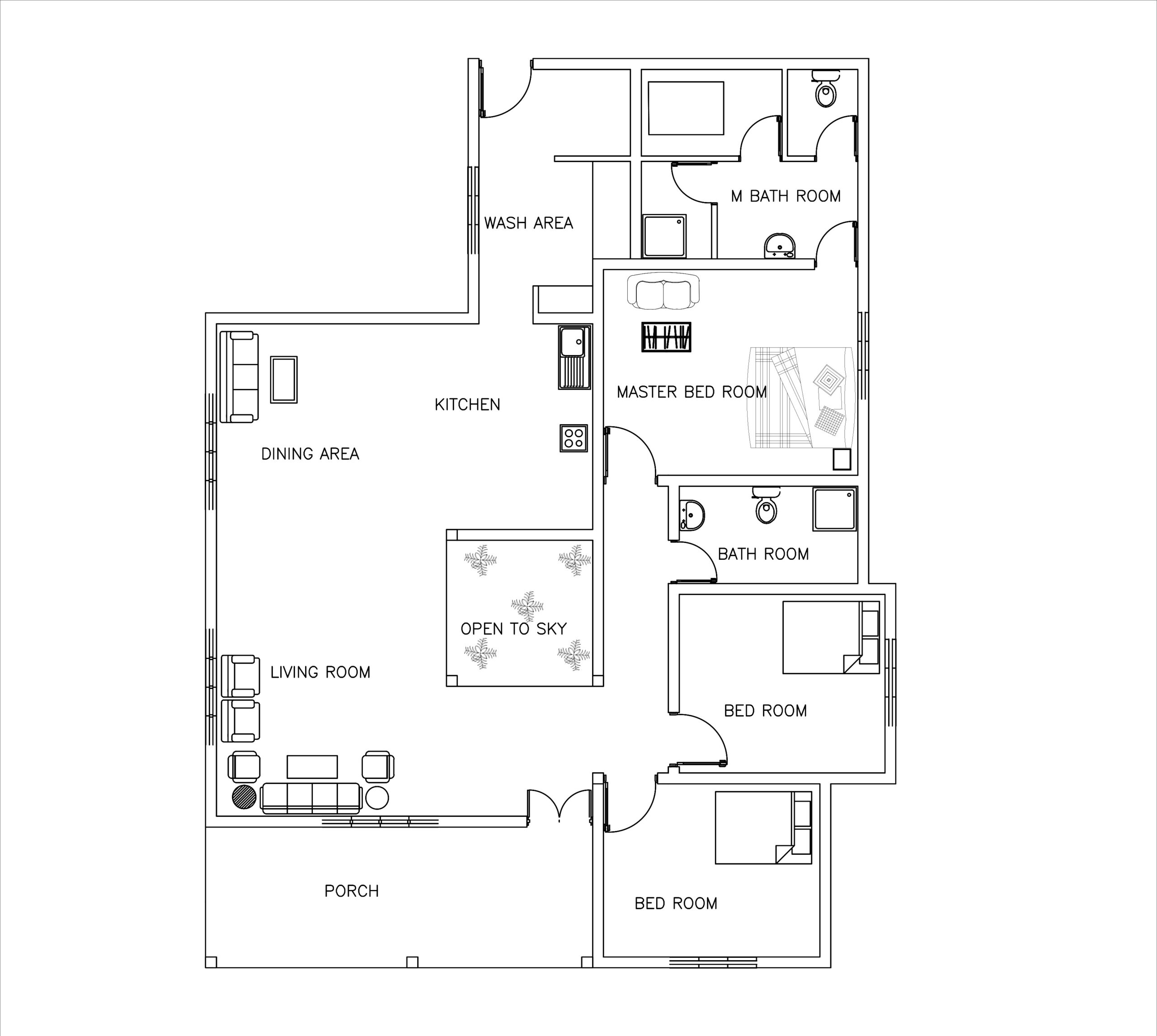 Remarkable single story three bed room house plan | www dwgnet for popular 3 bed room home pplan single floor