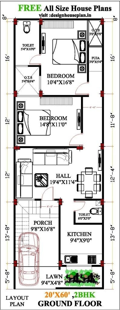 Splendid 20 ft60 ft house plans | 20x60 house plan | 2060 square feet regarding 22*60 house plan