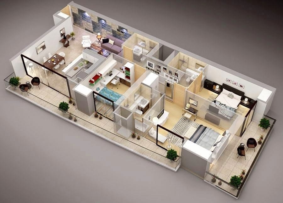 Splendid 3 bedrooms apartment house plans online civil throughout three bedroom flat