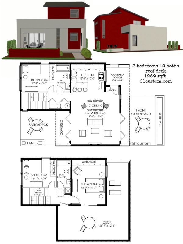 Splendid contemporary small house plan | 61custom | contemporary &amp; modern house intended for home design plans 12×50 feet