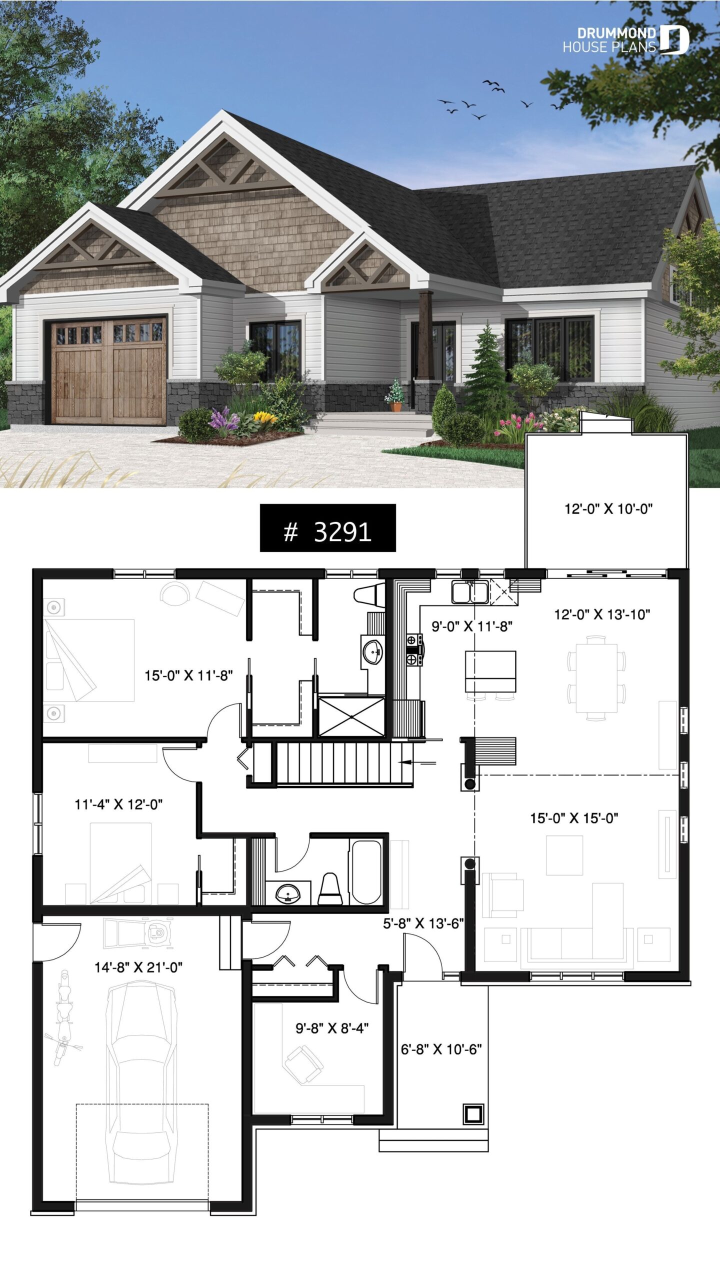 Splendid one story northwest style house plan with 3 bedrooms ou 2 beds home pertaining to small house plan 3 bedroom